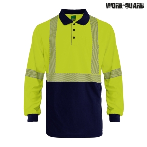 Work-Guard Recycled Hi Vis Long Sleeve Day/Night Polo Yellow/Navy