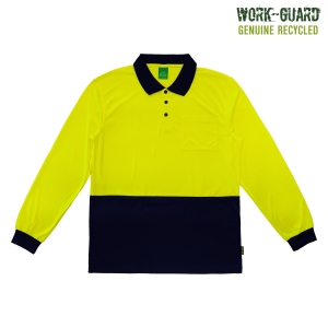 Work-Guard Recycled Hi Vis Longsleeve Polo Yellow / Navy