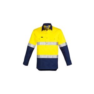 Syzmik Mens Closed Front Long Sleeve Shirt - Hoop Taped Yellow/Navy ZW550