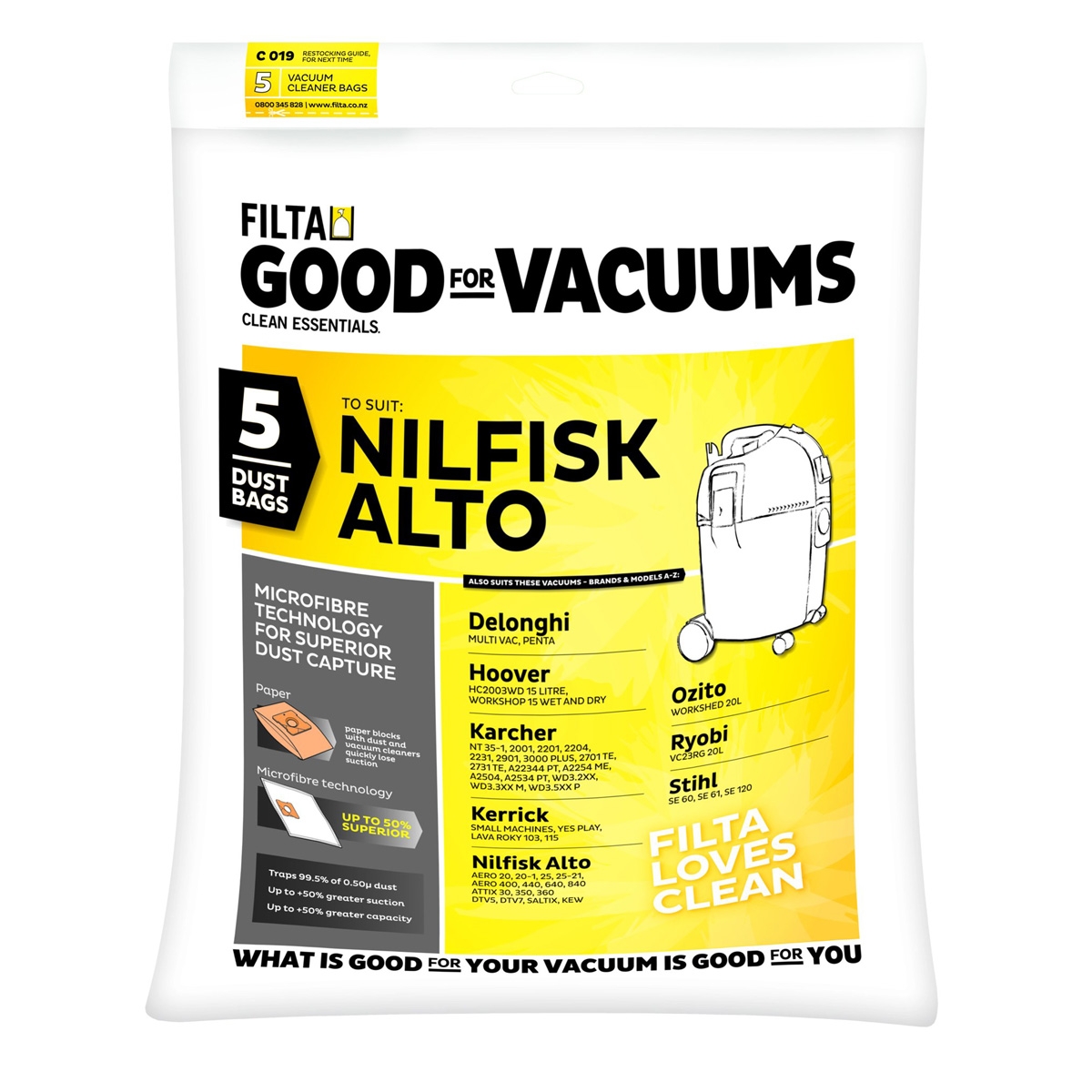 Filta Nilfisk Alto Microfibre Vacuum Cleaner Bags (5 Pack)