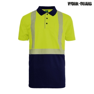 Work-Guard Recycled Hi Vis Short Sleeve Day/Night Polo Yellow/Navy