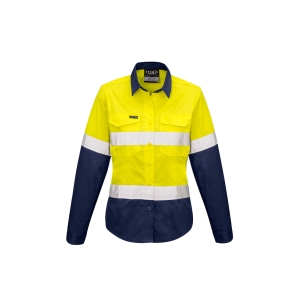 Syzmik Womens Rugged Cooling HI Vis Taped Long Sleeve Shirt Yellow/Navy ZW720