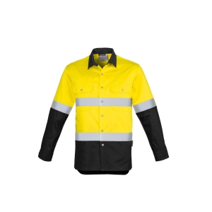 Syzmik Mens Industrial Long Sleeve Shirt - Hoop Taped Yellow/Black ZW123