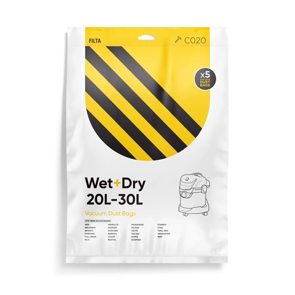 Filta Wet & Dry 30L Microfibre Vacuum Cleaner Bags (5 Pack)