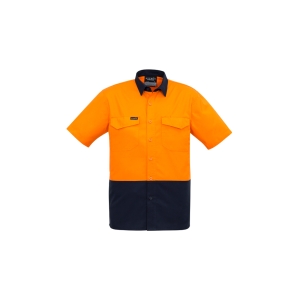 Syzmik Mens Rugged Cooling Hi Vis Short Sleeve Shirt Orange/Navy ZW815