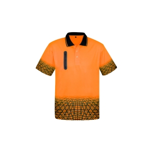 Syzmik Mens Hi Vis Tracks Short Sleeve Polo Orange/Navy
