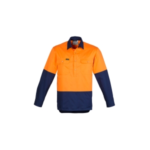 Syzmik Mens Closed Front Long Sleeve Shirt Orange/Navy ZW560