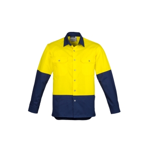 Syzmik Mens Industrial Long Sleeve Shirt Yellow/Navy ZW122