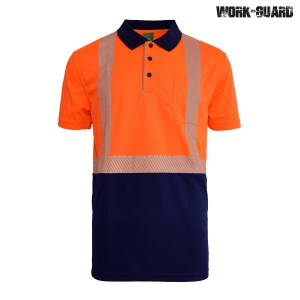 Work-Guard Recycled Hi Vis Short Sleeve Day/Night Polo Orange/Navy