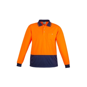 Syzmik Unisex Hi Vis Basic Long Sleeve Polo Orange/Navy