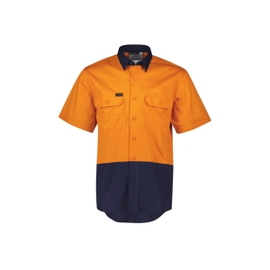 Syzmik Mens Hi Vis Short Sleeve Shirt Orange/Navy