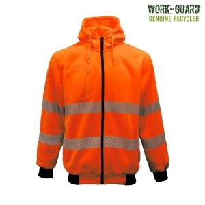 Work-Guard Recycled Hi Vis Day/Night Zipped Hoodie Orange