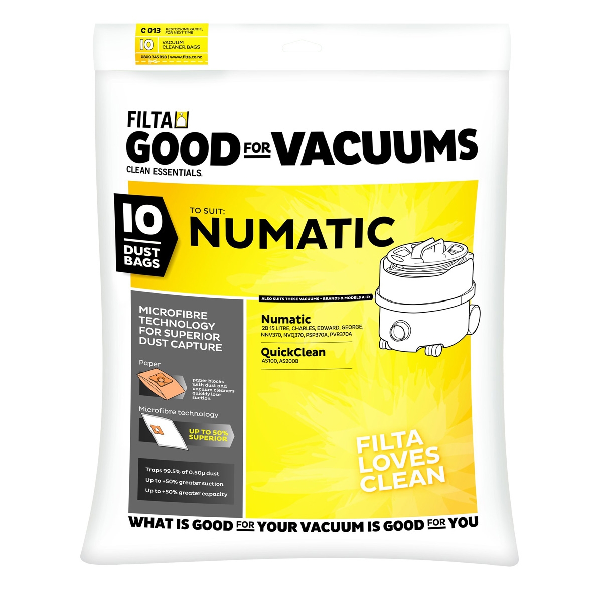 Filta Numatic 2B Microfibre Vacuum Cleaner Bags (10 Pack)