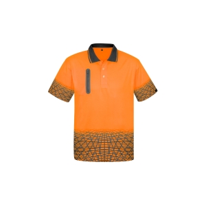 Syzmik Mens Hi Vis Tracks Short Sleeve Polo Orange/Charcoal