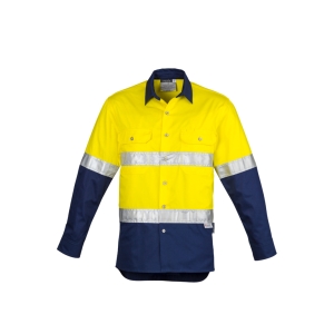 Syzmik Mens Industrial Long Sleeve Shirt - Hoop Taped Yellow/Navy ZW123