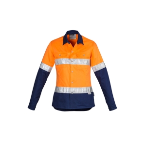 Syzmik Womens Industrial Long Sleeve Shirt - Hoop Taped Orange/Navy ZWL123