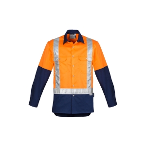 Syzmik Mens Industrial Long Sleeve Shirt - Shoulder Taped Orange/Navy ZW124