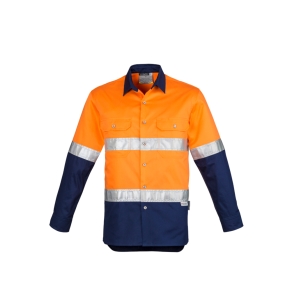 Syzmik Mens Industrial Long Sleeve Shirt - Hoop Taped Orange/Navy ZW123
