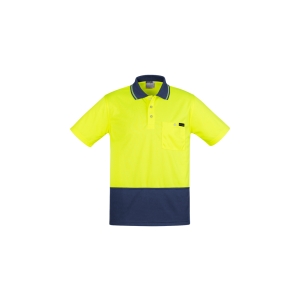 Syzmik Mens Hi Vis Comfort Back Short Sleeve Polo Yellow/Navy