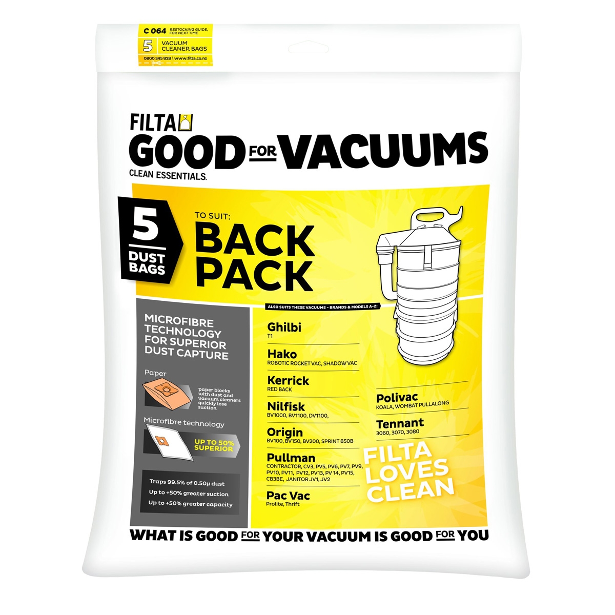 Filta Common Backpack Microfibre Vacuum Cleaner Bags (5 Pack)