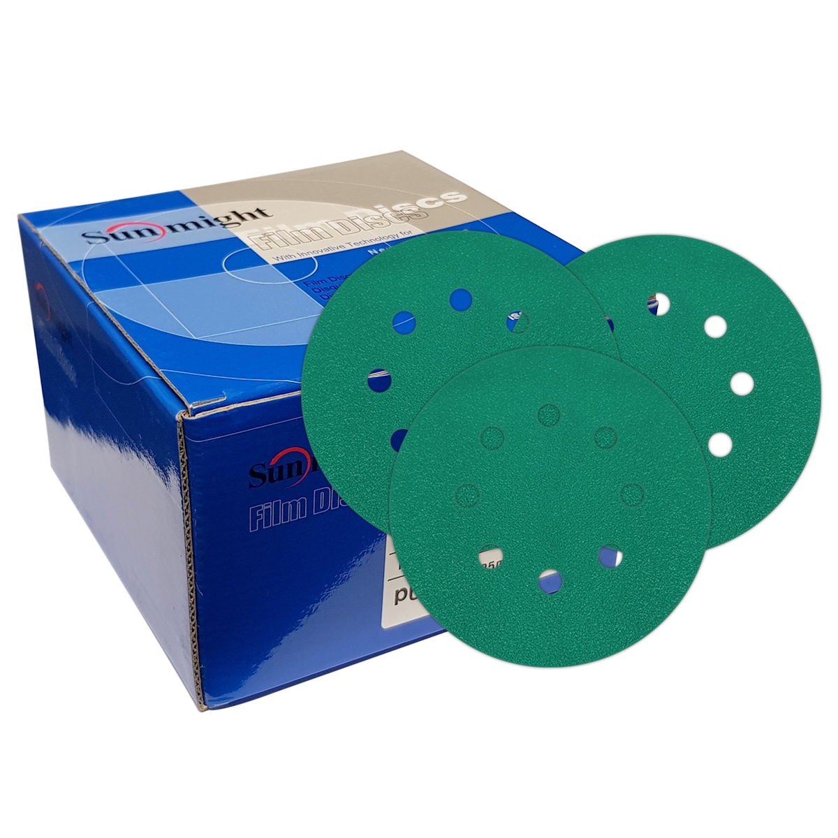 Green Film Sandpaper Velcro Discs 125mm (8 Hole)