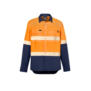 Syzmik Mens Hi Vis Outdoor Segmented Tape Long Sleeve Shirt Orange/Navy ZW470