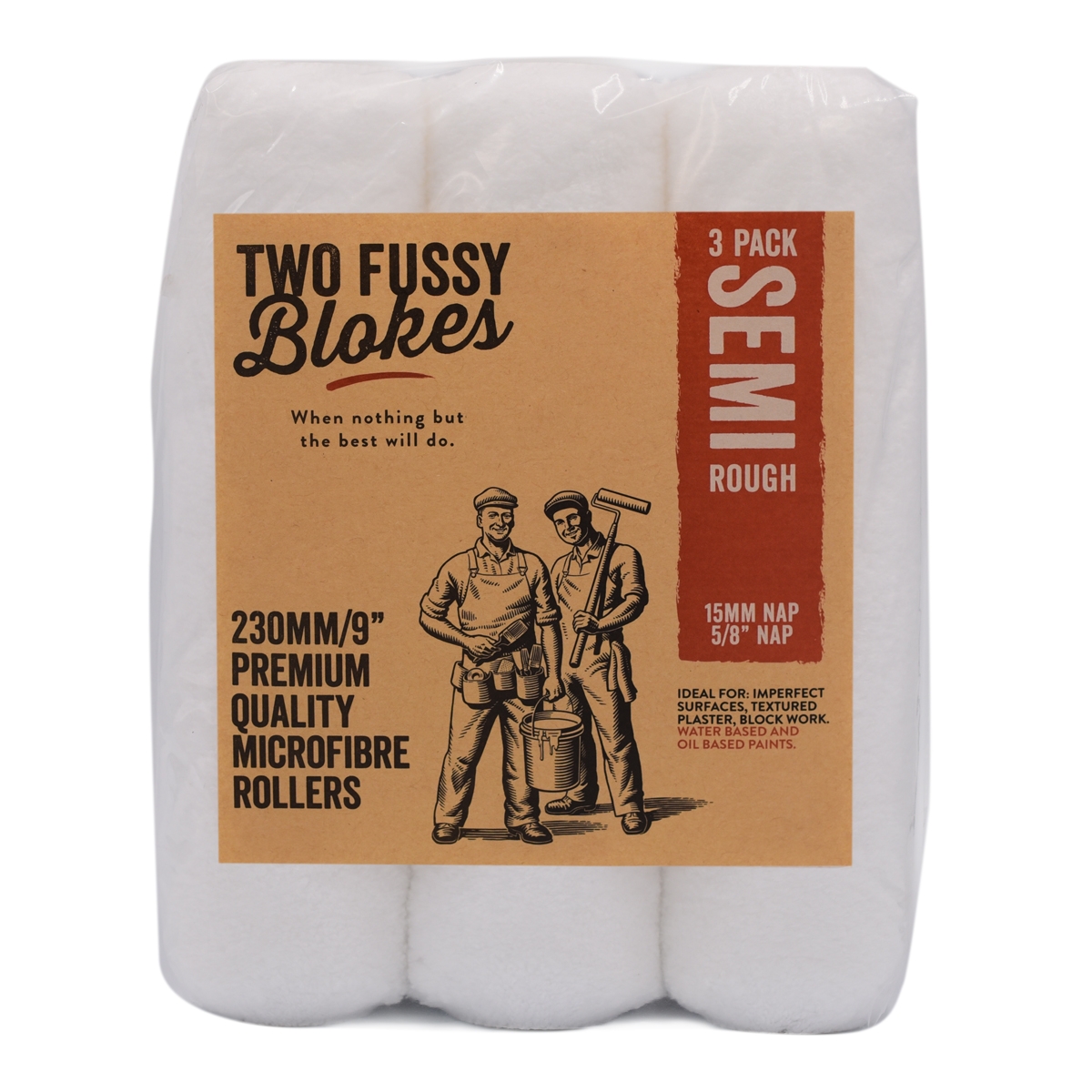 Two Fussy Blokes Microfibre Roller Sleeves 230 x 15mm Nap Semi-Smooth-Plus (3 Pack)