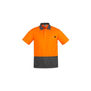 Syzmik Mens Hi Vis Comfort Back Short Sleeve Polo Orange/Charcoal