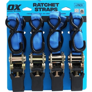 OX Ratchet Tie Down Straps 25mm x 4m 250KG (4 Pack)