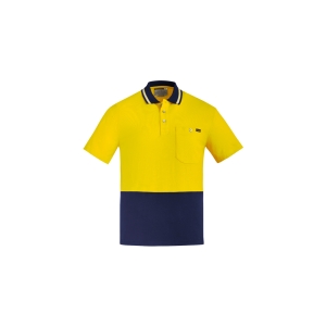 Syzmik Mens Hi Vis Cotton Short Sleeve Polo Yellow/Navy