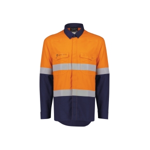 Syzmik Mens Flame Lightweight Ripstop Spliced Shirt - Hoop Taped Orange/Navy ZW180