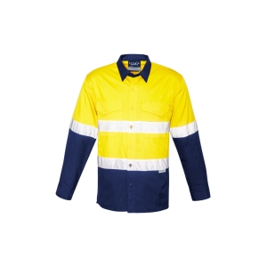 Syzmik Mens Rugged Cooling HI Vis Taped Long Sleeve Shirt Yellow/Navy ZW129