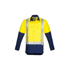 Syzmik Mens Industrial Long Sleeve Shirt - Shoulder Taped Yellow/Navy ZW124