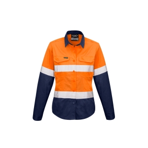 Syzmik Womens Rugged Cooling HI Vis Taped Long Sleeve Shirt Orange/Navy ZW720