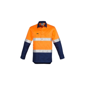 Syzmik Mens Closed Front Long Sleeve Shirt - Hoop Taped Orange/Navy ZW550