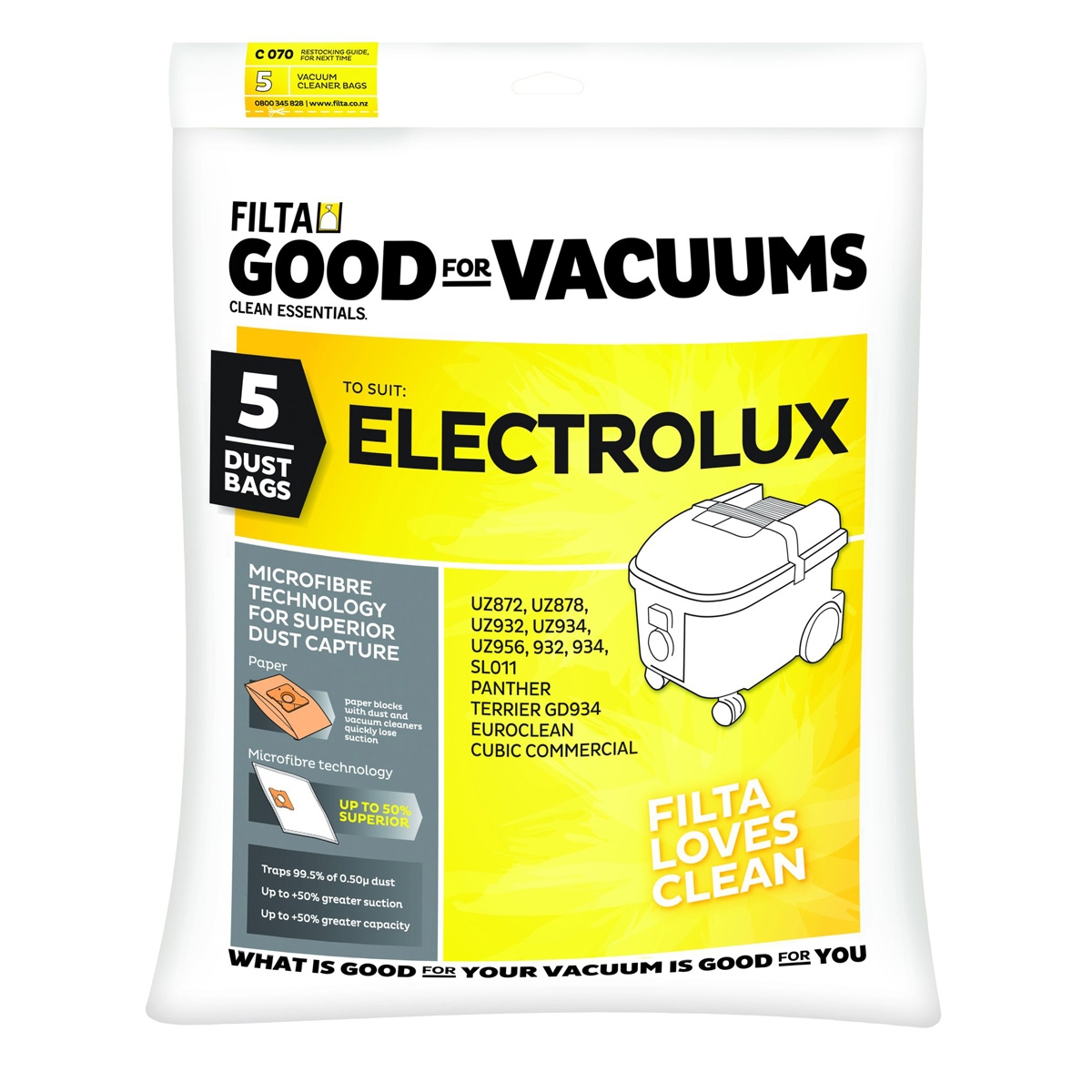 Filta Electrolux UZ934 Microfibre Vacuum Cleaner Bags (5 Pack)