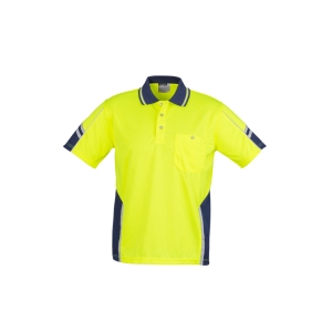 Syzmik Mens Hi Vis Squad Short Sleeve Polo Yellow/Navy