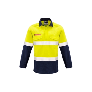 Syzmik Mens FR Closed Front Hooped Taped Spliced Shirt Yellow/Navy ZW133