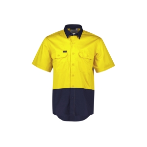 Syzmik Mens Hi Vis Short Sleeve Shirt Yellow/Navy