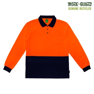 Work-Guard Recycled Hi Vis Longsleeve Polo Orange / Navy