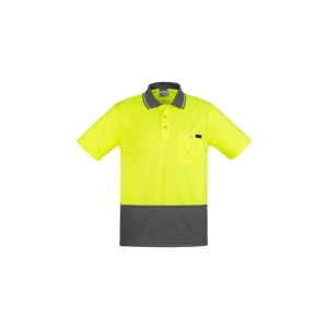 Syzmik Mens Hi Vis Comfort Back Short Sleeve Polo Yellow/Charcoal