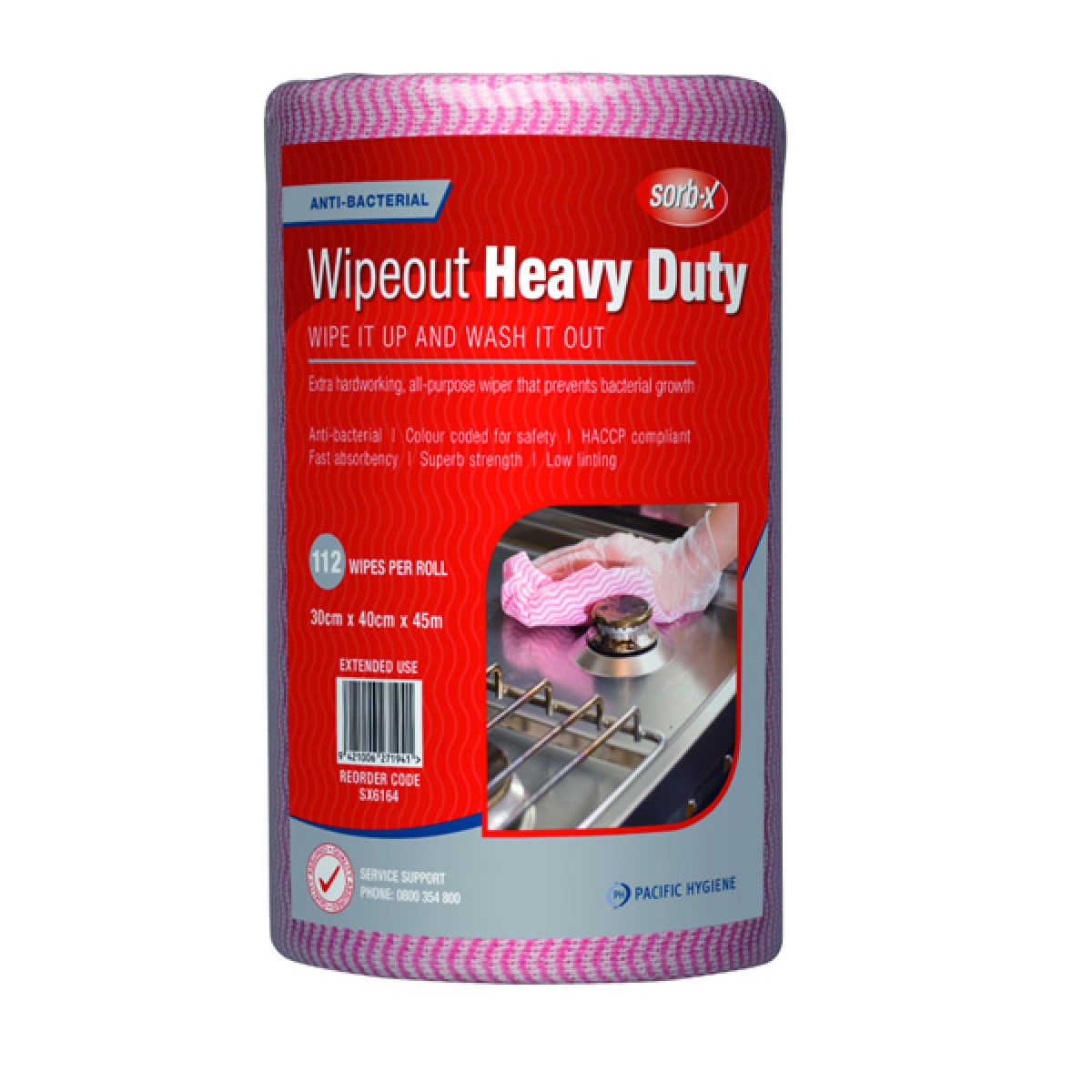 PH Wipeout Heavy Duty Anti-Bacterial Wipes Red 112 Roll