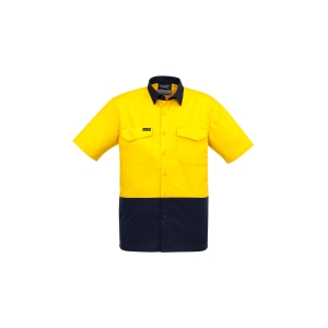 Syzmik Mens Rugged Cooling Hi Vis Short Sleeve Shirt Yellow/Navy ZW815