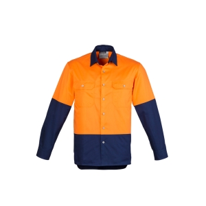Syzmik Mens Industrial Long Sleeve Shirt Orange/Navy ZW122