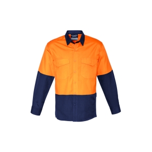 Syzmik Mens Rugged Cooling Hi Vis Long Sleeve Shirt Orange/Navy
