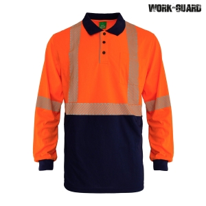 Work-Guard Recycled Hi Vis Long Sleeve Day/Night Polo Orange/Navy