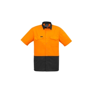 Syzmik Mens Rugged Cooling Hi Vis Short Sleeve Shirt Orange/Charcoal ZW815